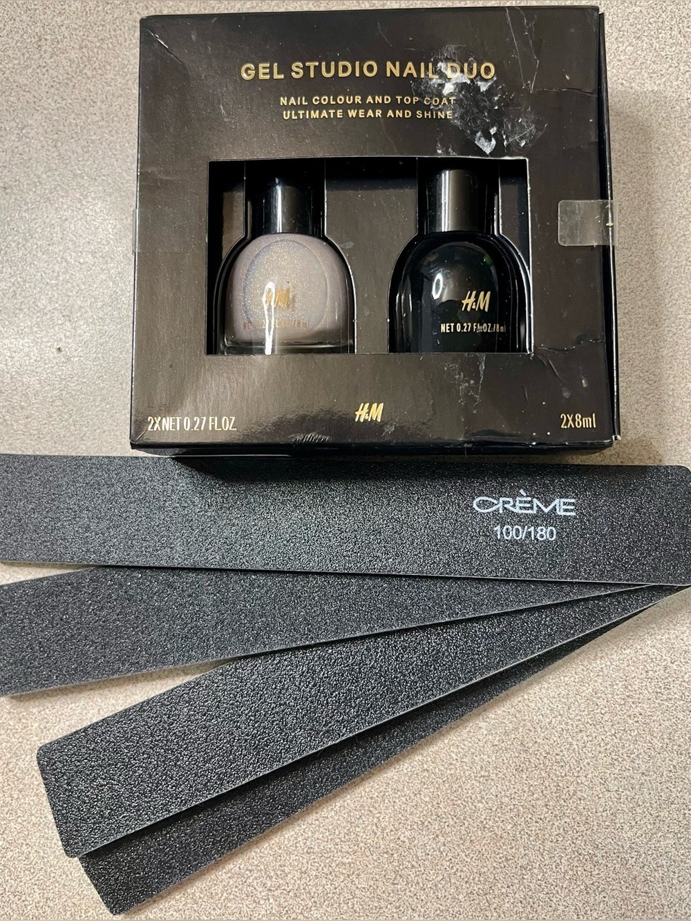H&M Gel Studio Nail Duo Nail Polish & Top Coat Gift Set + 4 Nail Files NEW